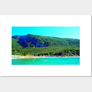 View from Molo Portonovo at the Adriatic Sea with waters, beach, equipment Posters and Art